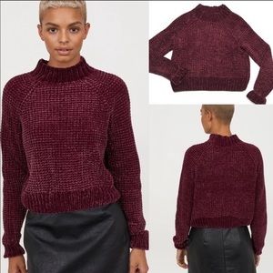 H & M DIVIDED WOMENS TURTLENECK WAFFLE KNIT EXTRA SOFT SWEATER SZ LG EGGPLANT